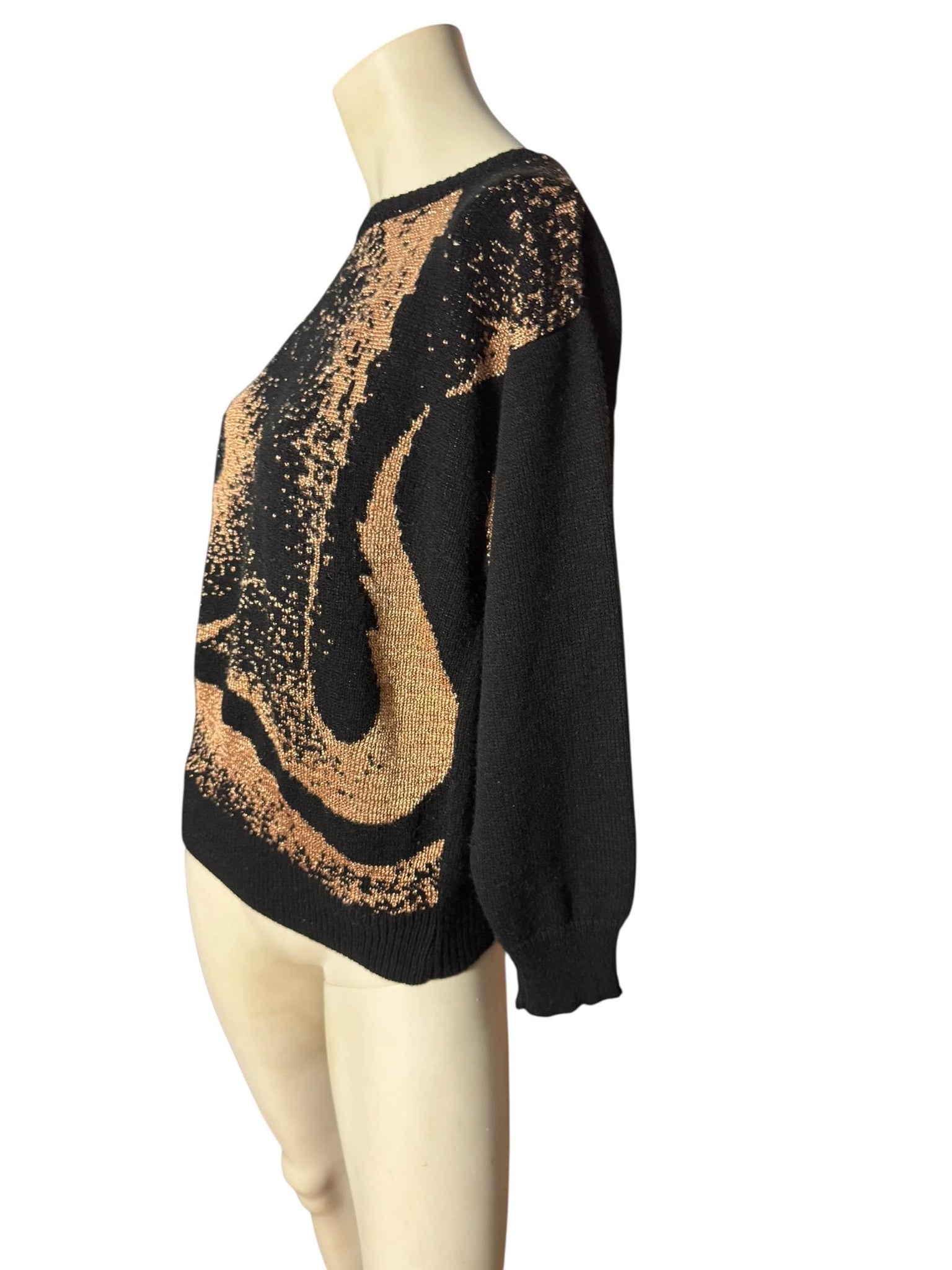 Vintage gold & black 80's sweater S Mademoiselle