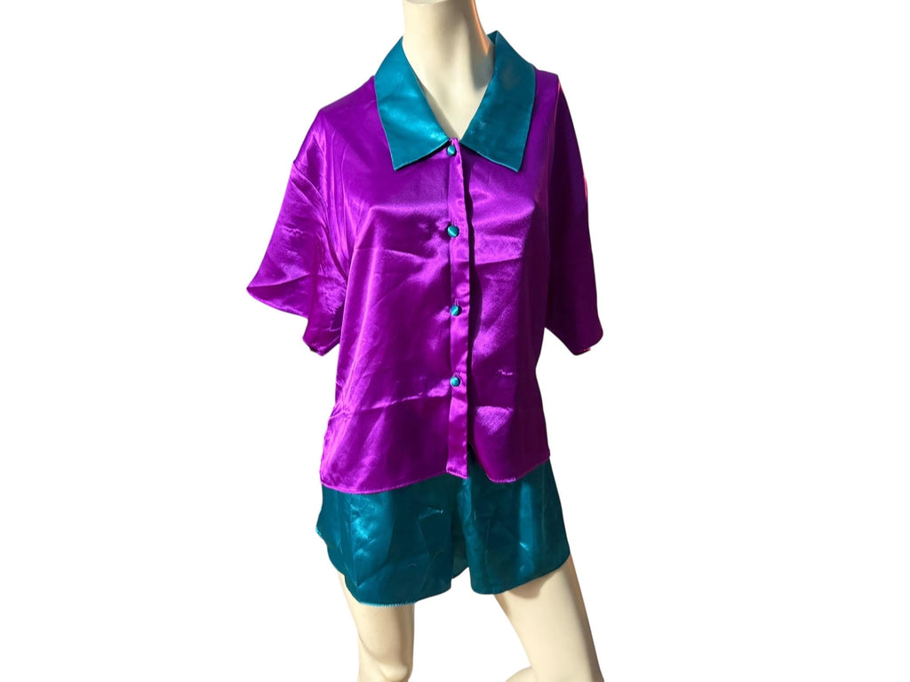 Vintage 80’s purple teal Victoria Secret pajama set M