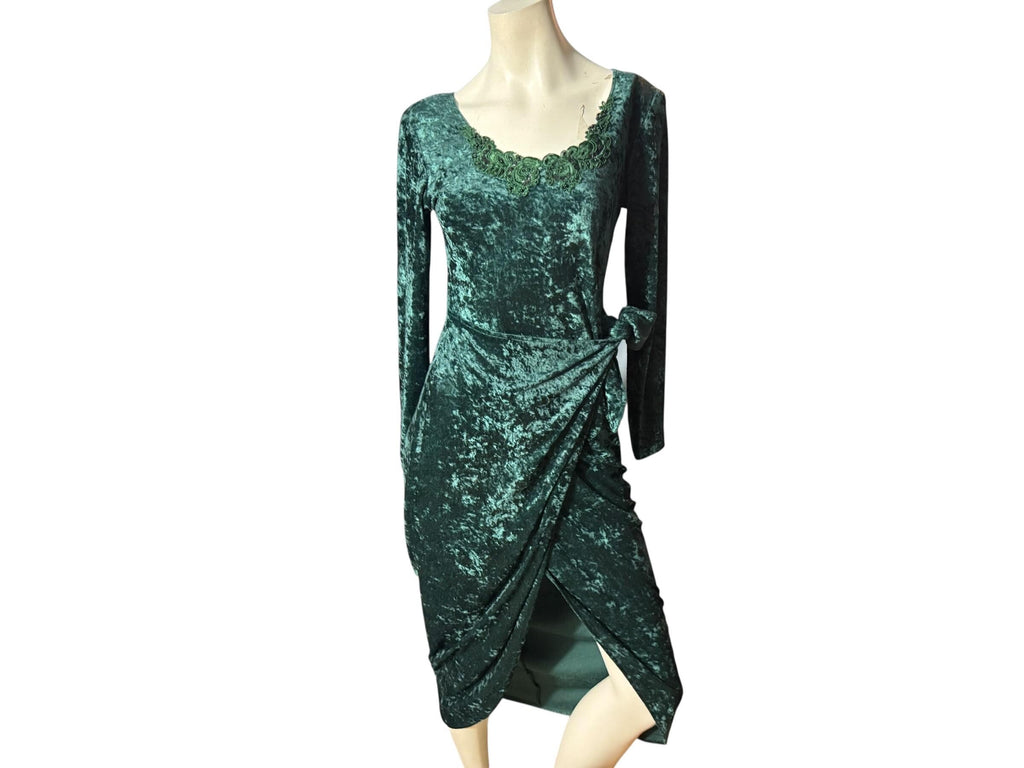 Vintage 80's green velour fitted dress S All That Jazz