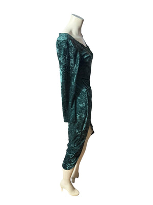 Vintage 80's green velour fitted dress S All That Jazz