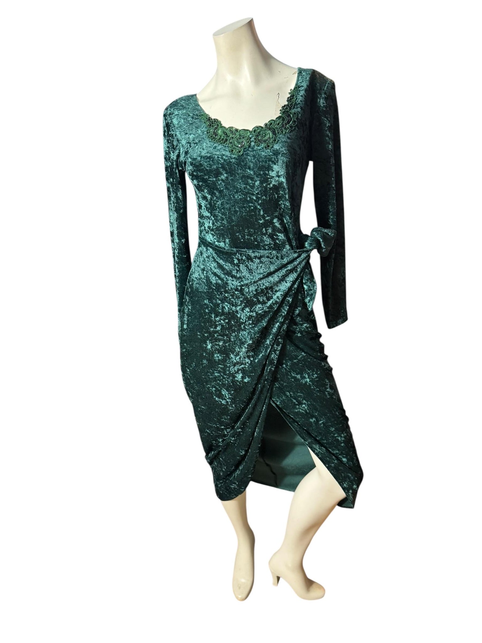 Vintage 80's green velour fitted dress S All That Jazz