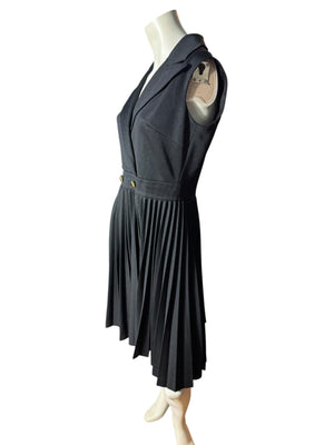 Vintage 70's black pleated dress M 14 Butte Knit