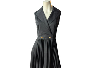 Vintage 70's black pleated dress M 14 Butte Knit