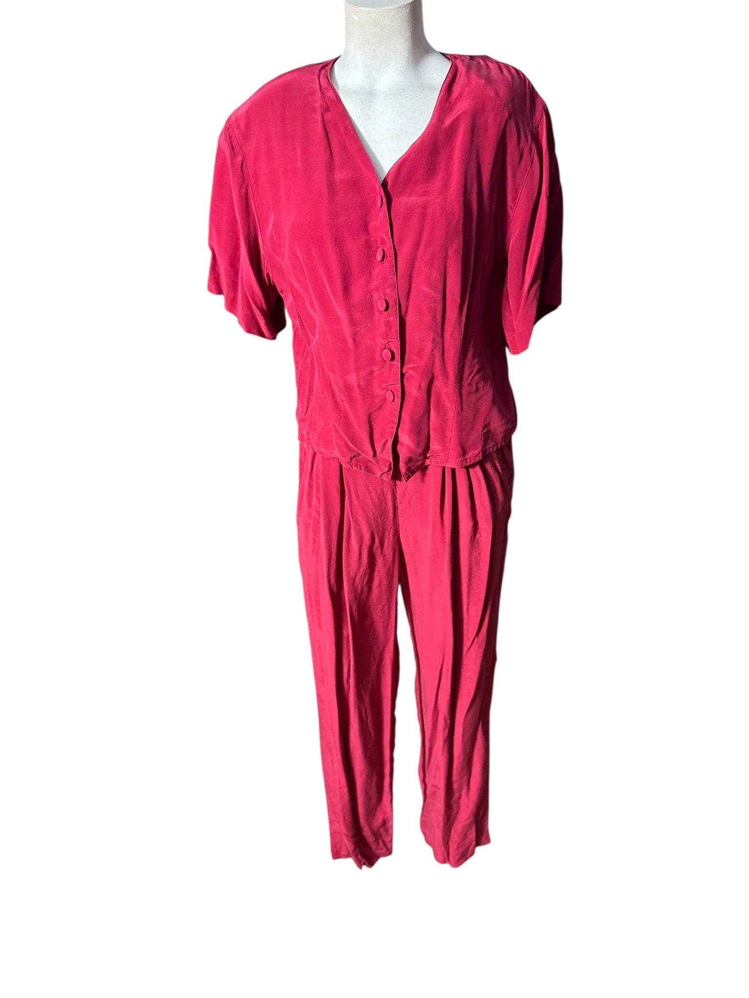 Vintage 80's red silk pant suit 10 Casual Corner