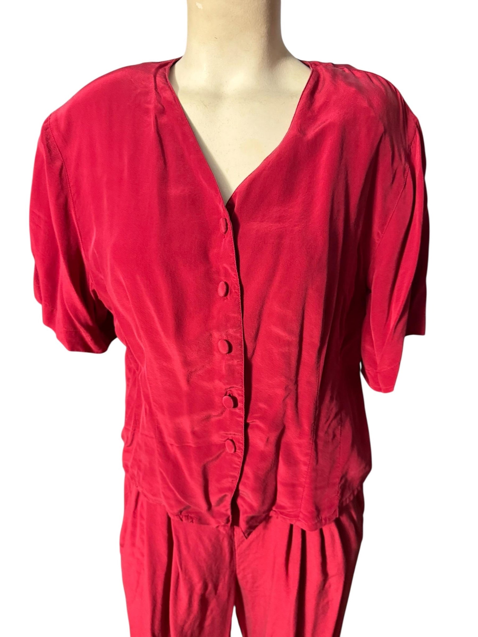 Vintage 80's red silk pant suit 10 Casual Corner