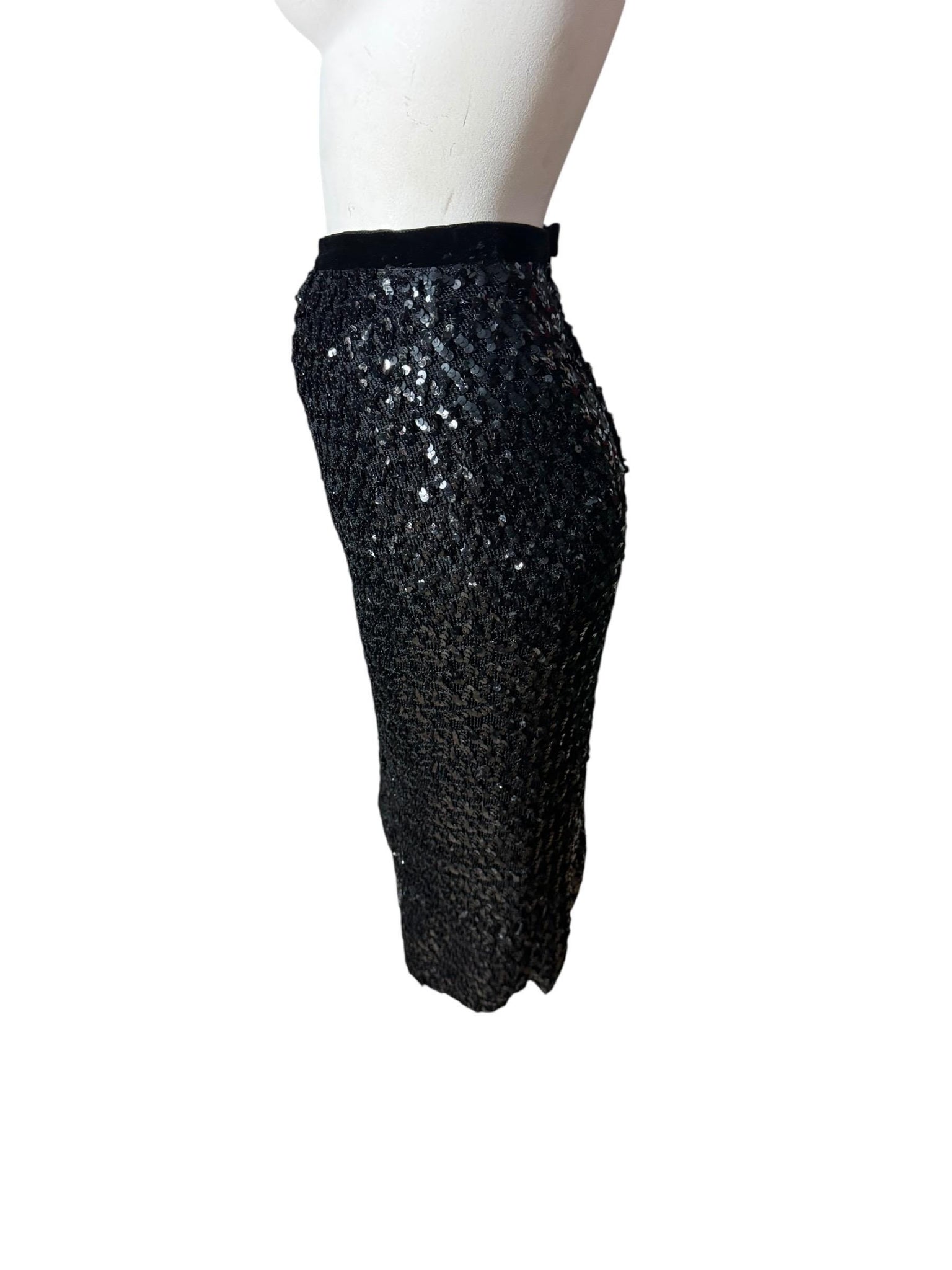 vintage black sequin skirt S