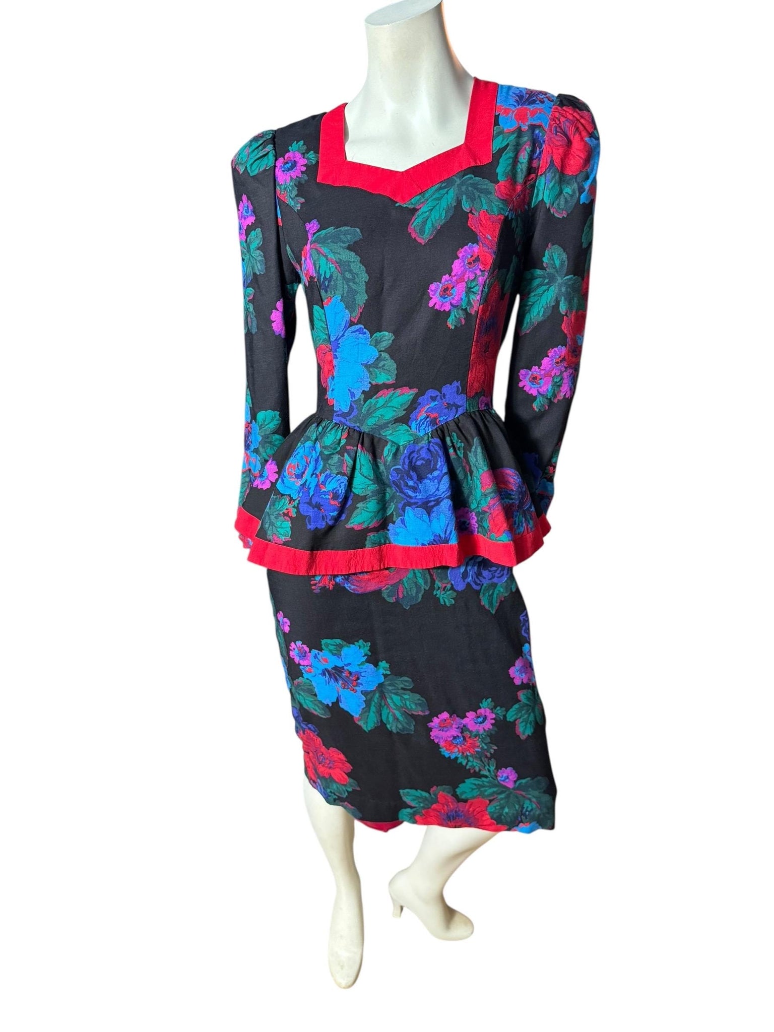 Vintage 80's peplum dress first Focus M