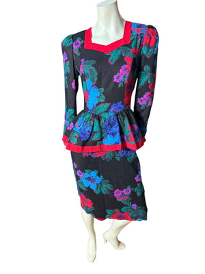 Vintage 80's peplum dress first Focus M