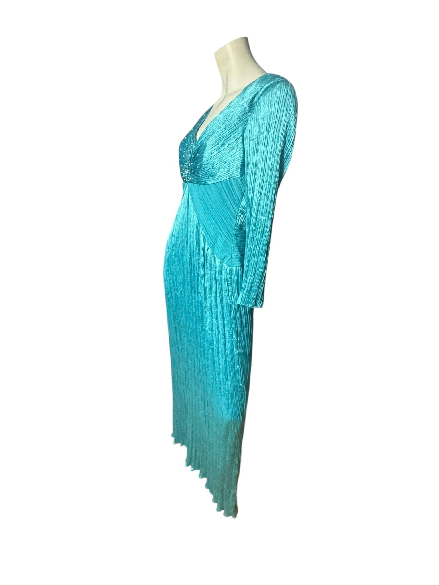 Vintage 80's long formal turquoise bead dress 10