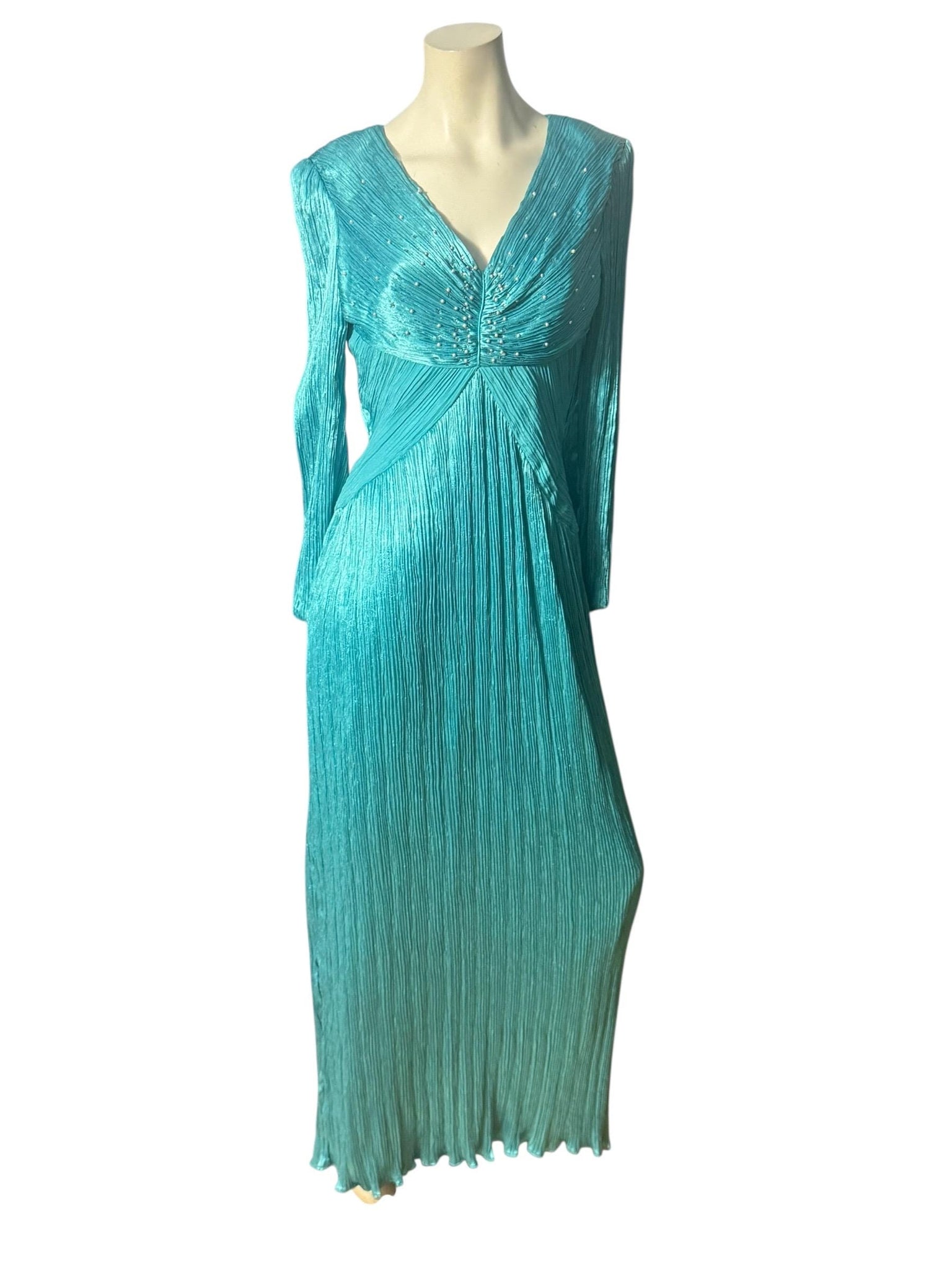 Vintage 80's long formal turquoise bead dress 10