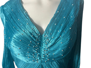 Vintage 80's long formal turquoise bead dress 10