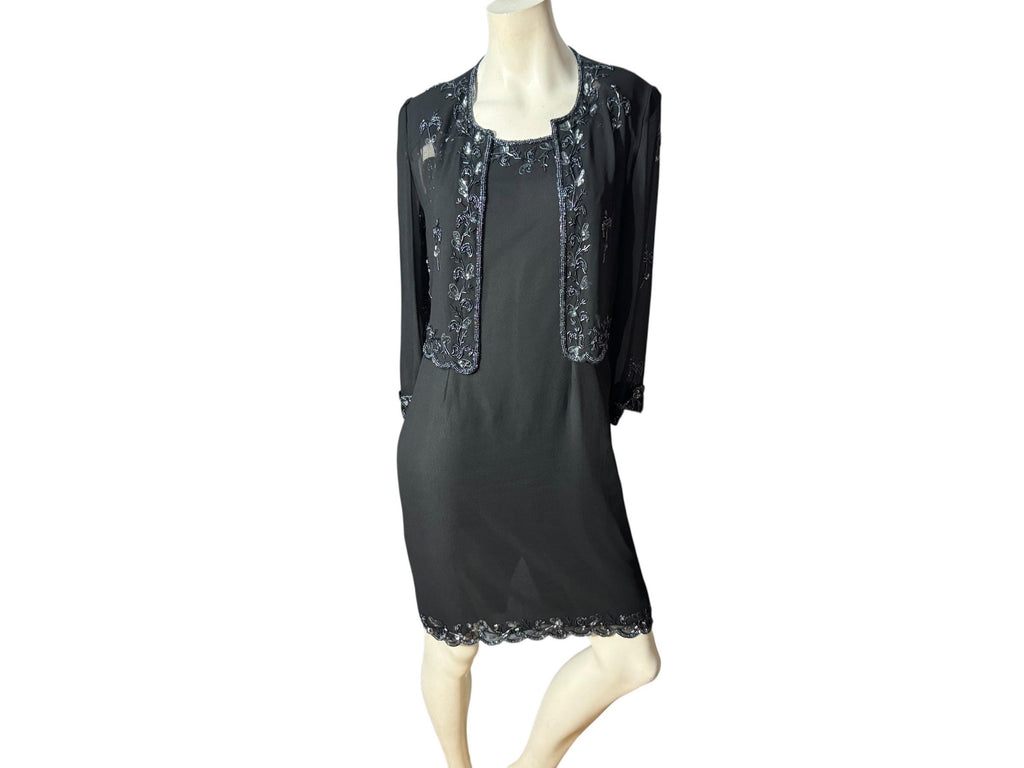vintage 80's black bead dress w/ jacket S