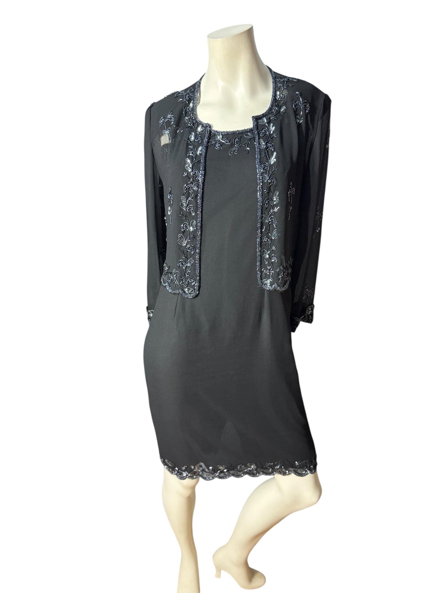 vintage 80's black bead dress w/ jacket S