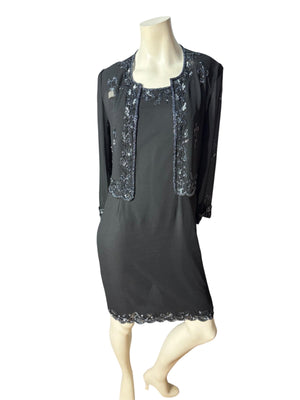 vintage 80's black bead dress w/ jacket S