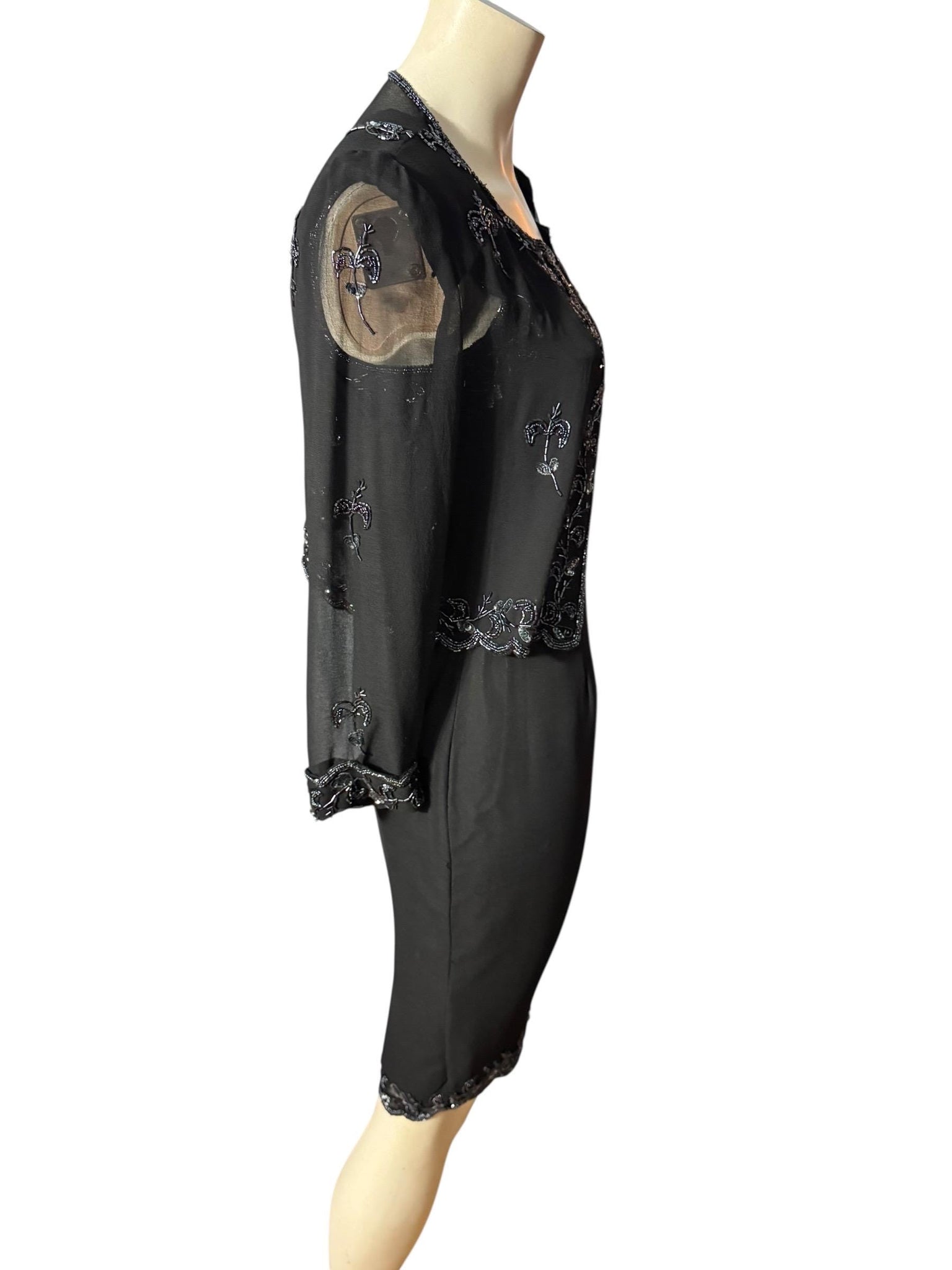 vintage 80's black bead dress w/ jacket S