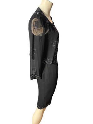 vintage 80's black bead dress w/ jacket S