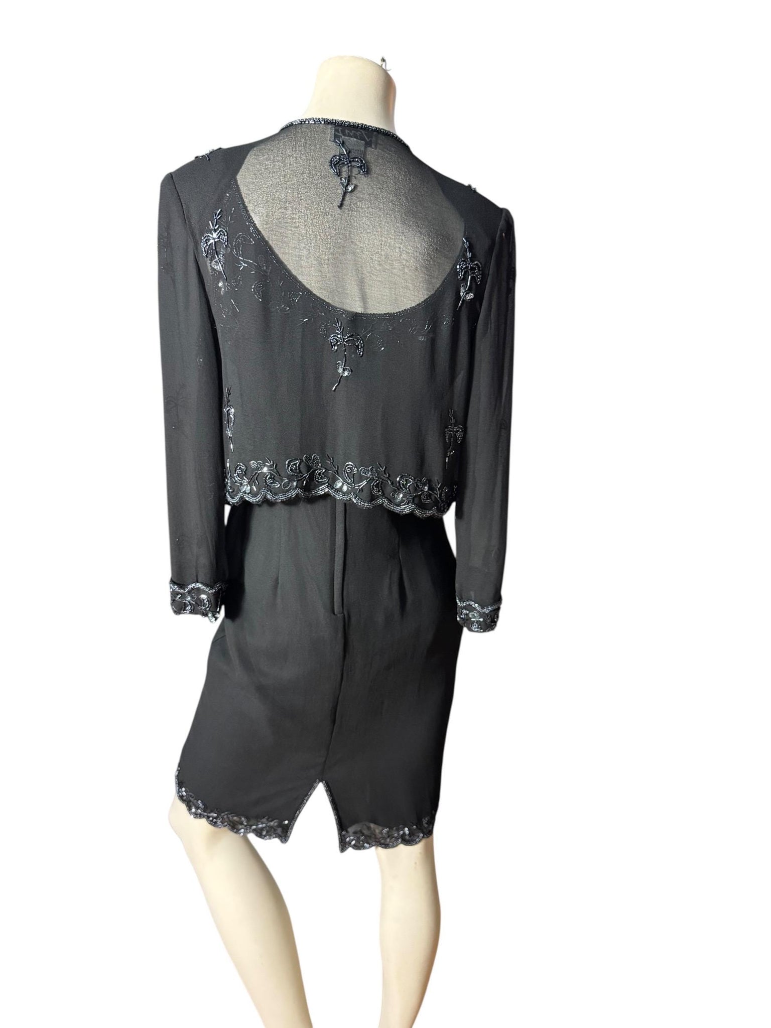 vintage 80's black bead dress w/ jacket S