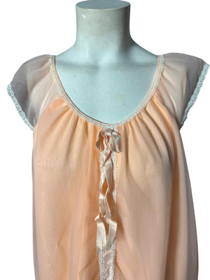 Vintage 60's peach babydoll nightgown L