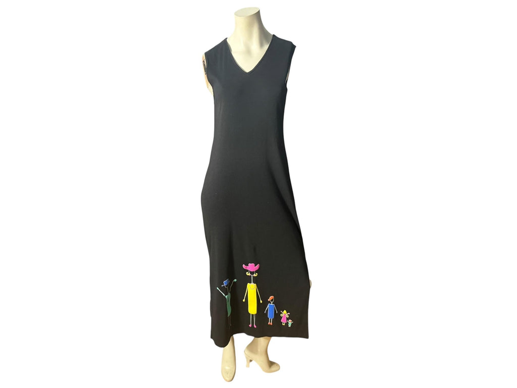 Vintage 80's black knit people dress L 12 California Concepts