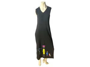 Vintage 80's black knit people dress L 12 California Concepts