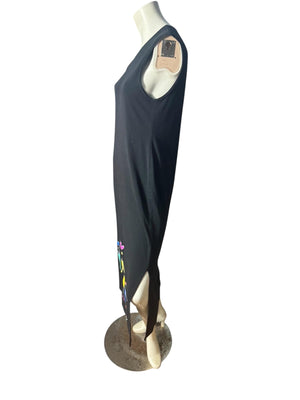 Vintage 80's black knit people dress L 12 California Concepts
