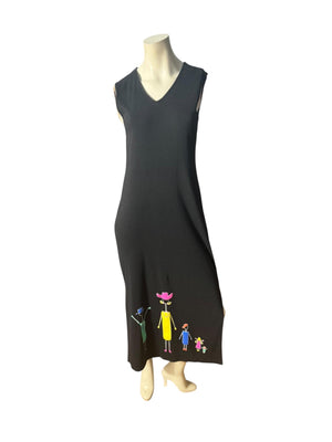 Vintage 80's black knit people dress L 12 California Concepts