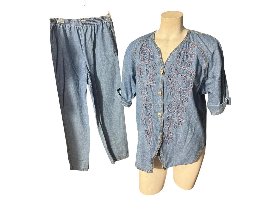 Vintage 80's blue pant suit 8 P Monique Fashions