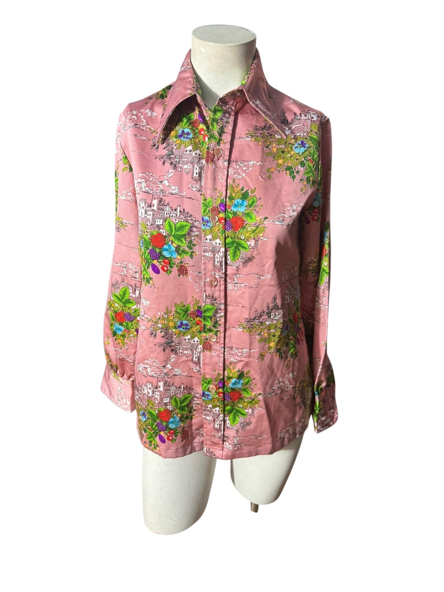 Vintage 70's pink picture shirt M Jeffrey Richards