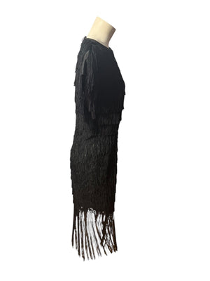 Vintage 80's black fringe dress TD4 Eletra M L