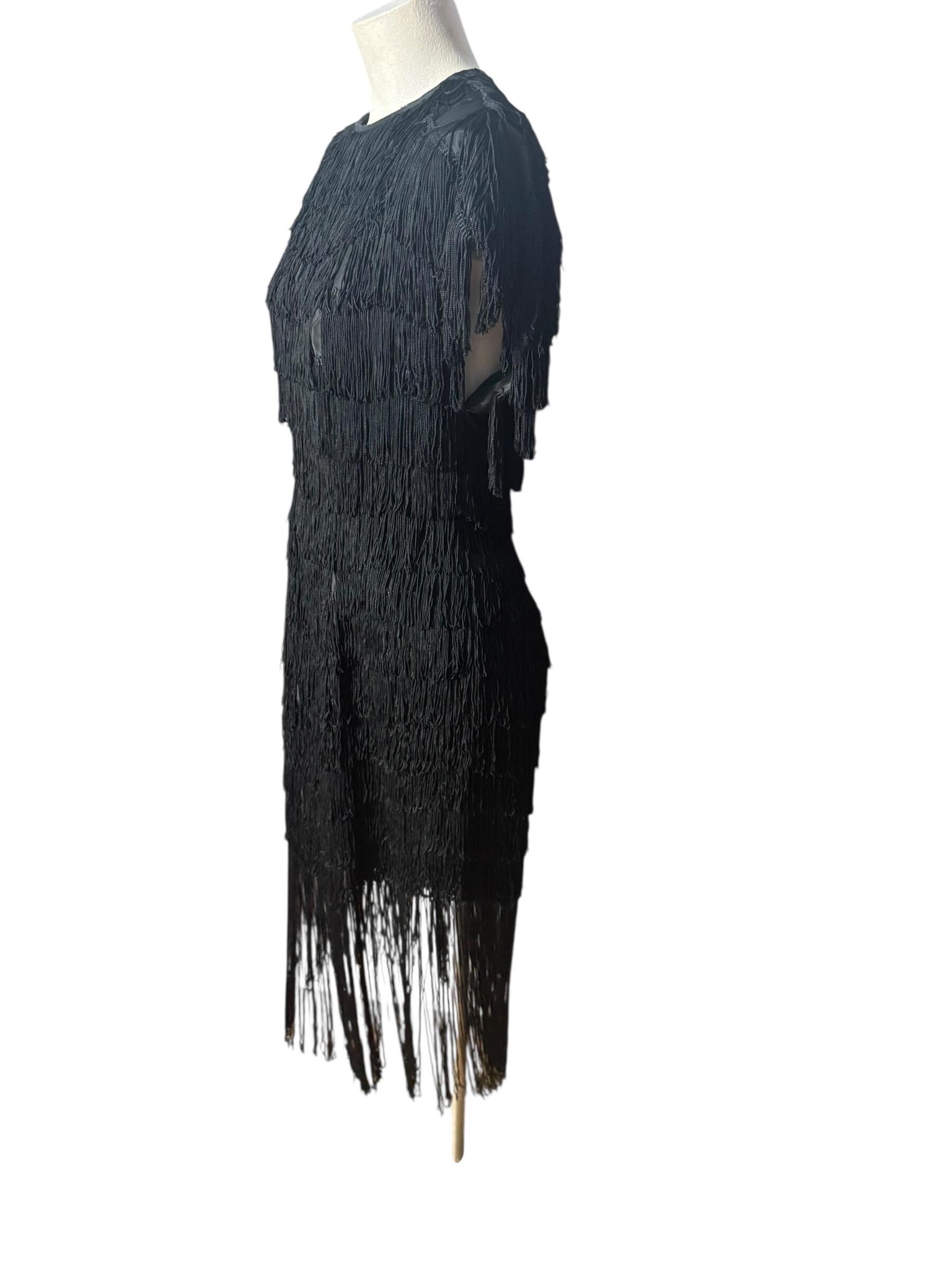 Vintage 80's black fringe dress TD4 Eletra M L