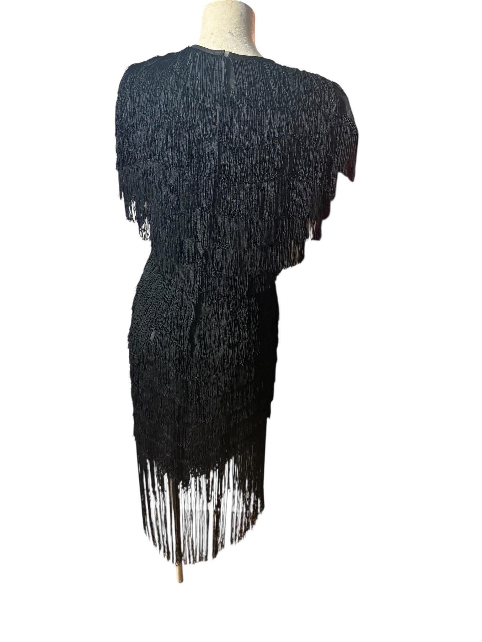 Vintage 80's black fringe dress TD4 Eletra M L