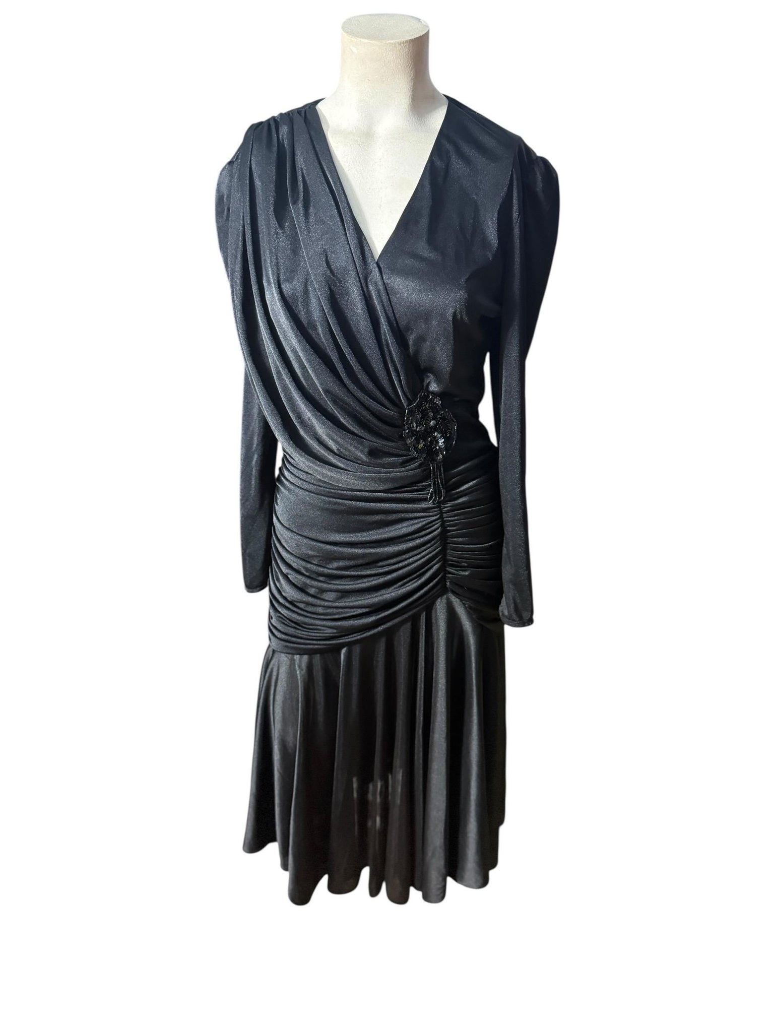 Vintage 80's draped black slinky M