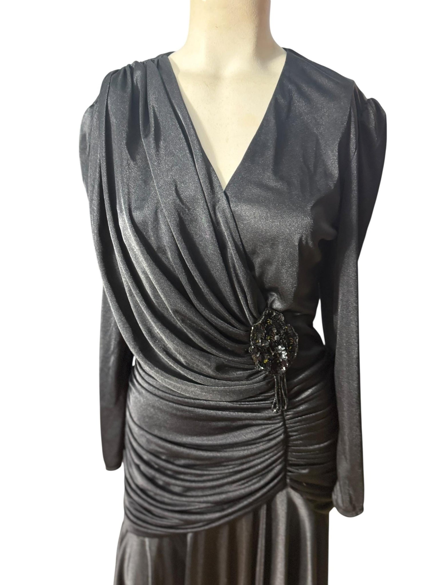 Vintage 80's draped black slinky M