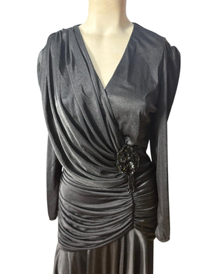 Vintage 80's draped black slinky M