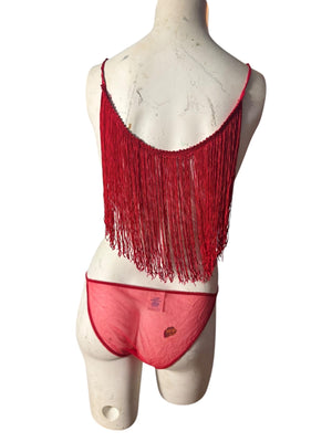 Vintage 80's red fringe lingerie set M Shirley
