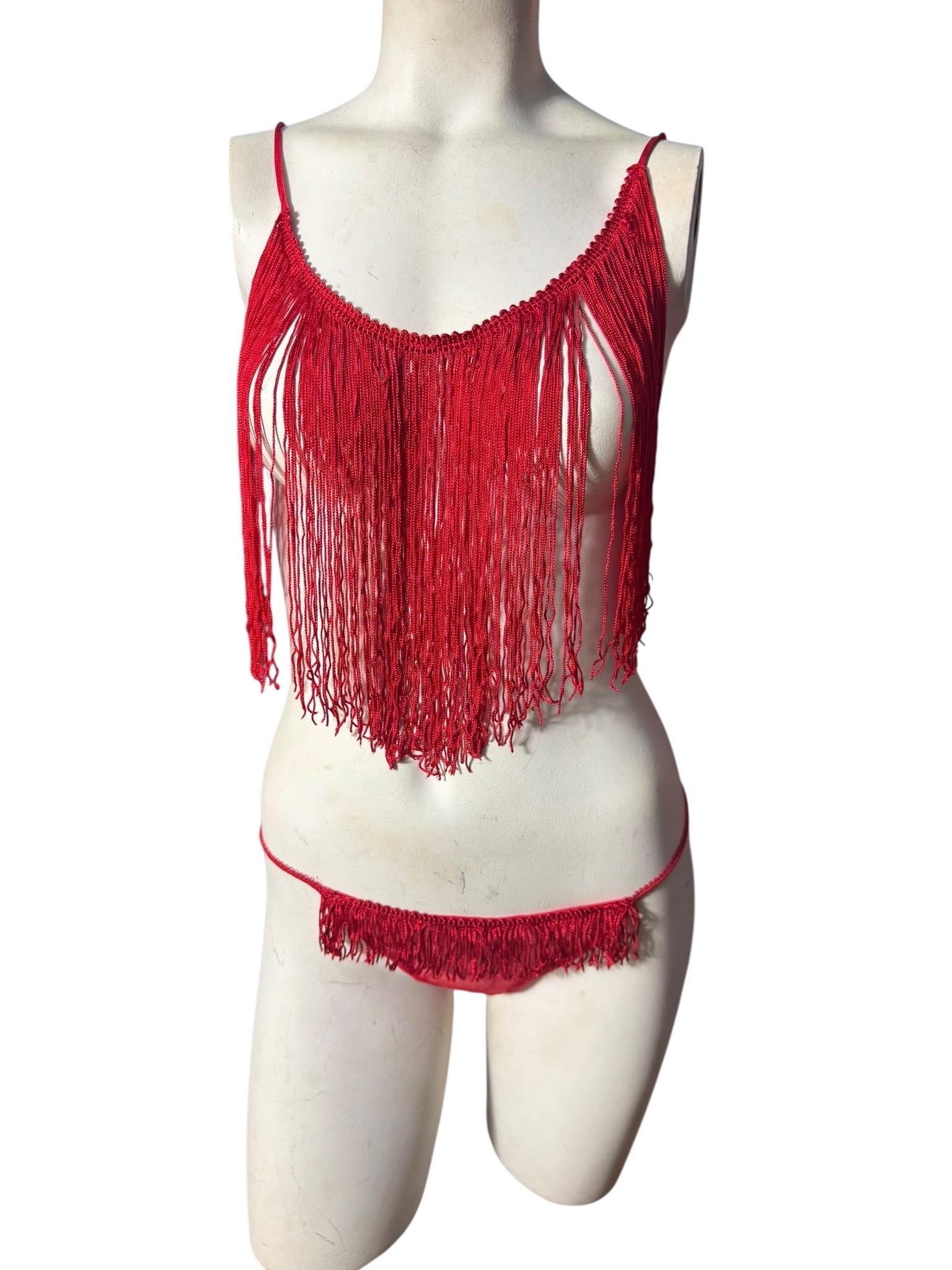 Vintage 80's red fringe lingerie set M Shirley