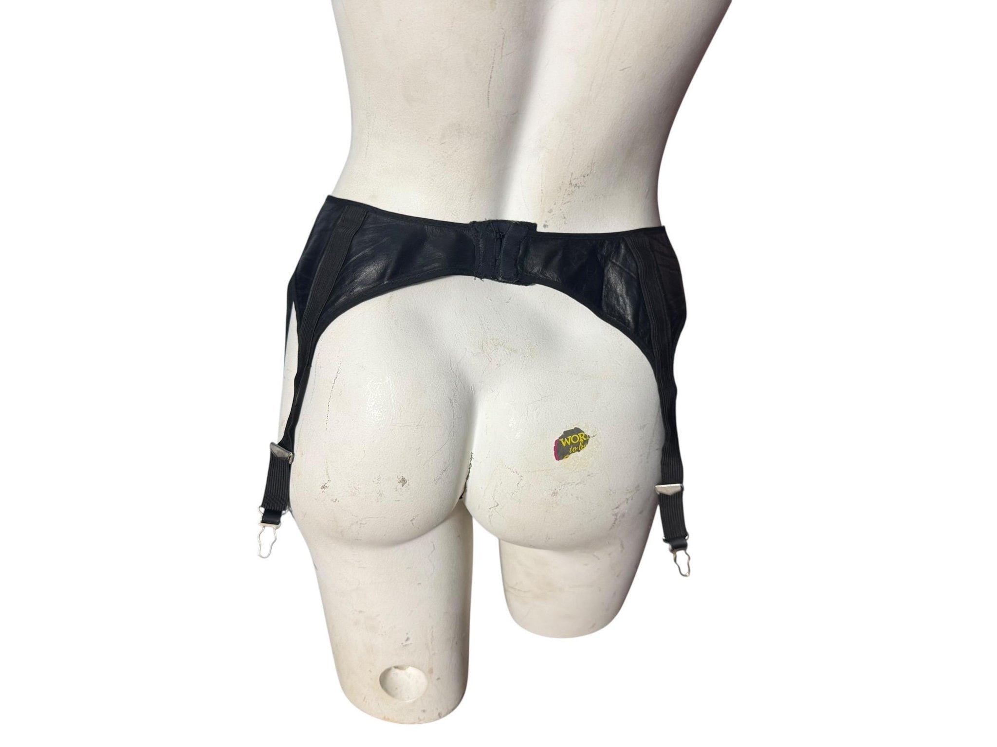 Vintage black leather garter belt S Catherine Coatney
