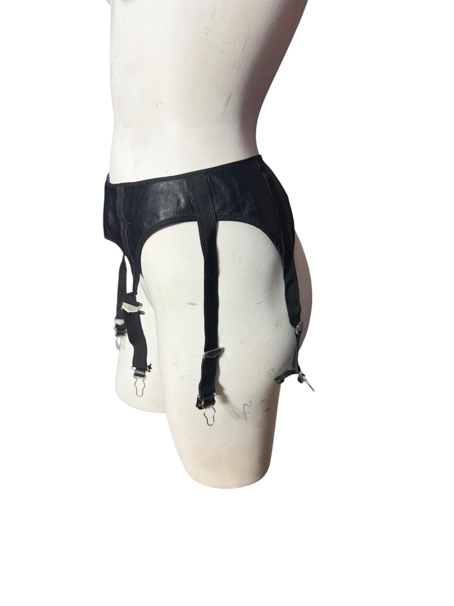 Vintage black leather garter belt S Catherine Coatney