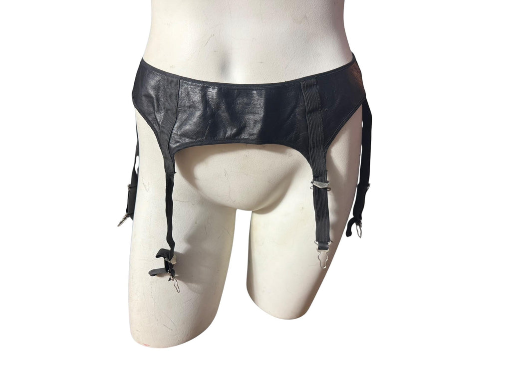 Vintage black leather garter belt S Catherine Coatney