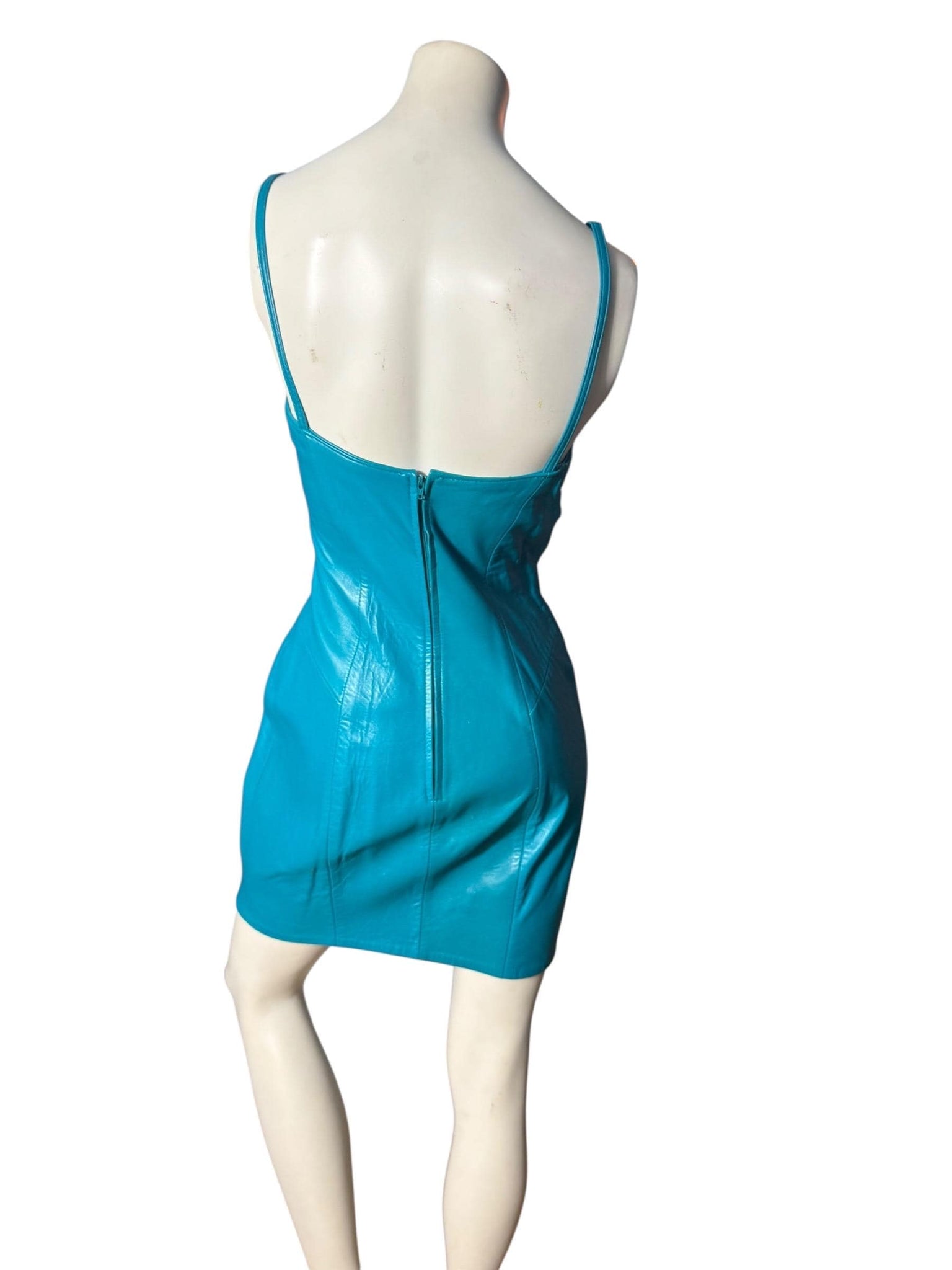 Vintage 1980’s turquoise leather dress S Firenze
