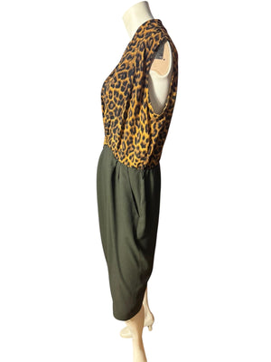Vintage 80's leopard dress & jacket L 12 crepe rayon