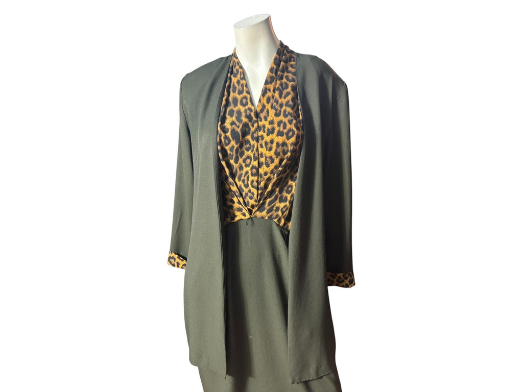 Vintage 80's leopard dress & jacket L 12 crepe rayon