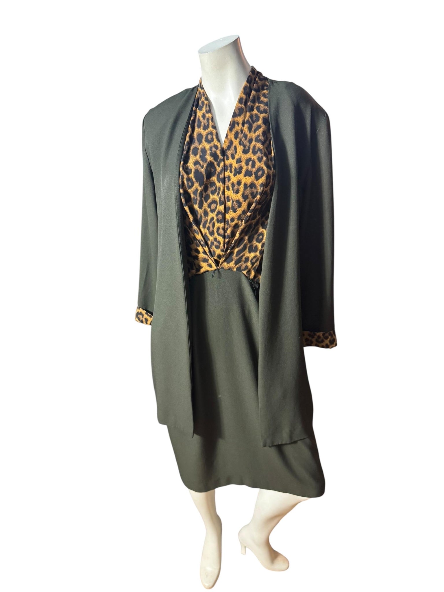 Vintage 80's leopard dress & jacket L 12 crepe rayon