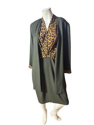 Vintage 80's leopard dress & jacket L 12 crepe rayon