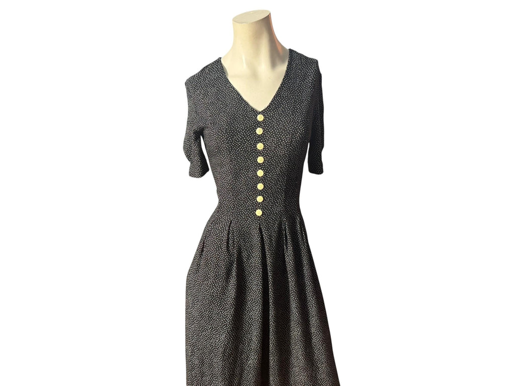 Vintage 80's black polka dot jumpsuit romper M
