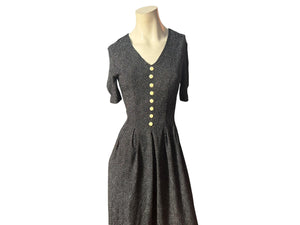 Vintage 80's black polka dot jumpsuit romper M