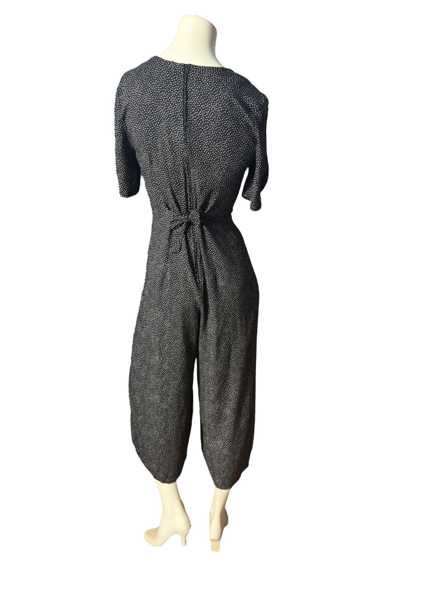 Vintage 80's black polka dot jumpsuit romper M