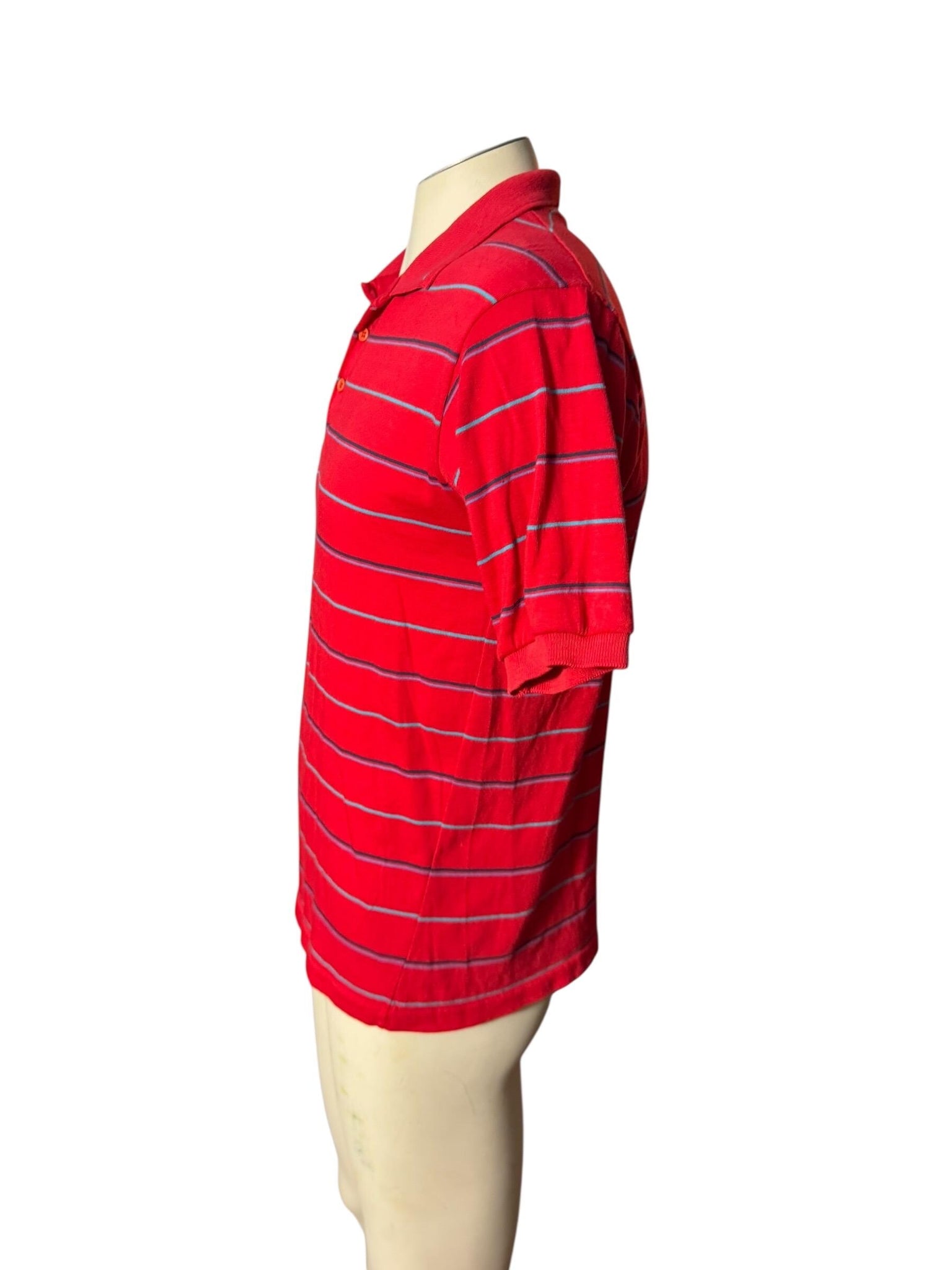 Vintage 80's men's polo shirt L red stripe