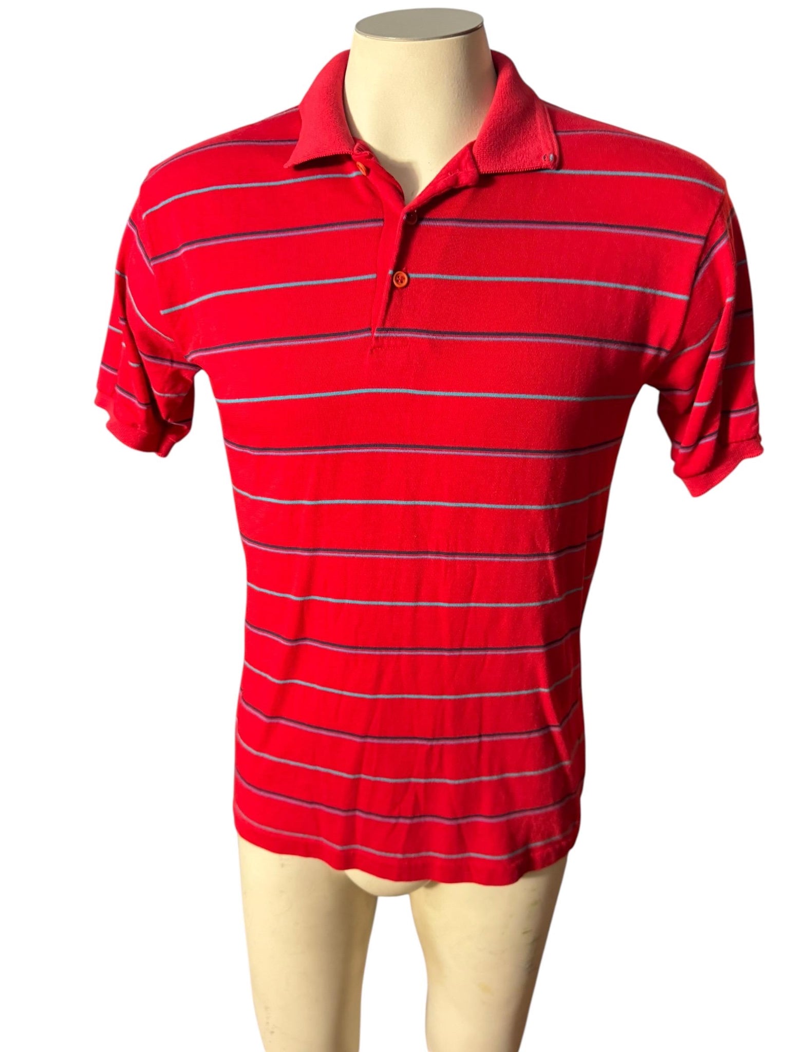 Vintage 80's men's polo shirt L red stripe