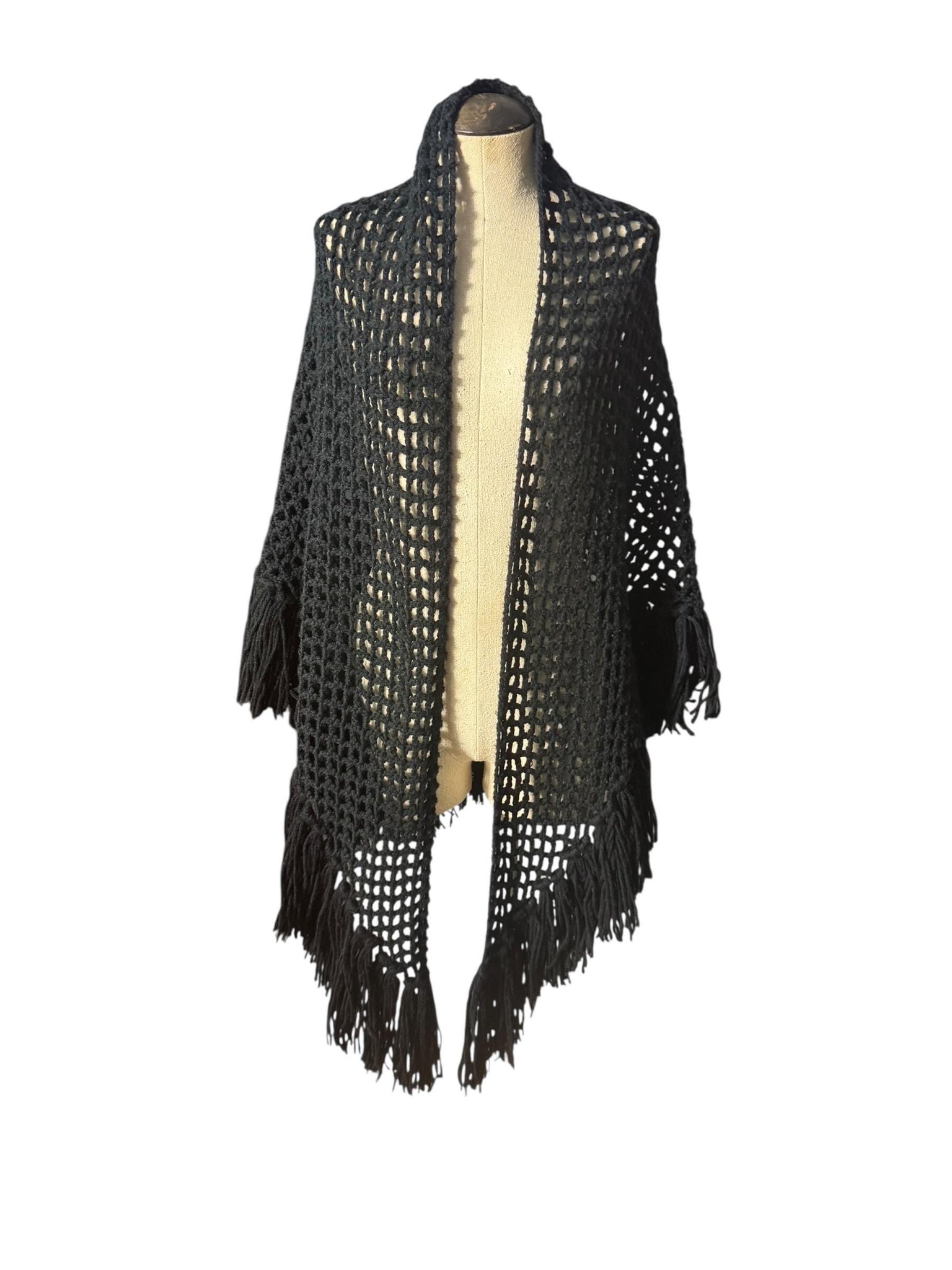 Vintage black crochet shawl